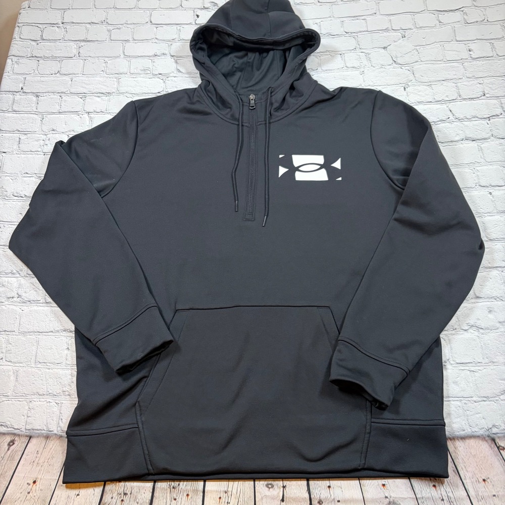 Under Armour Mens XL Black Fleece Quarter Zip Hoodie Loose Fit Pullover 0404